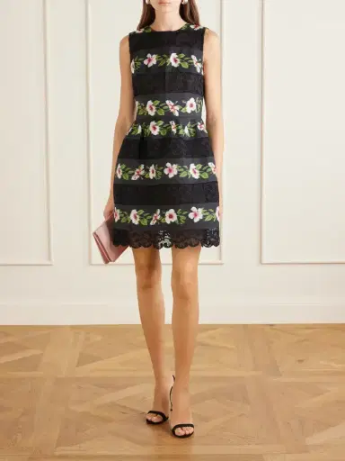 Oscar de la Renta Floral-print Lace-trimmed Crepe De Chine Mini Dress | Thumbnail 2 Oscar de la Renta Floral-print Lace-trimmed Crepe De Chine Mini Dress | Thumbnail 2