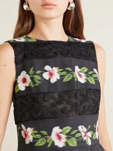 Oscar de la Renta Floral-print Lace-trimmed Crepe De Chine Mini Dress | Thumbnail 4 Oscar de la Renta Floral-print Lace-trimmed Crepe De Chine Mini Dress | Thumbnail 4