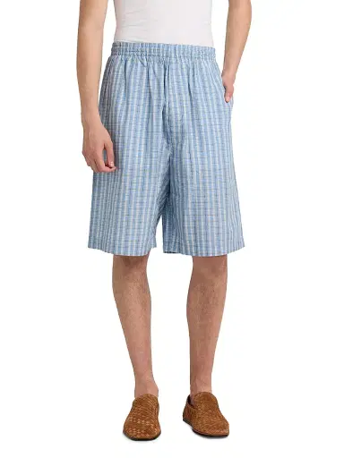 Bottega Veneta Men's Check Cotton-Silk Shorts - Blue White Stone | Thumbnail 3