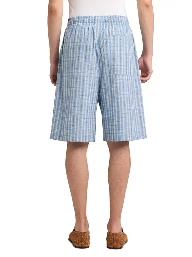 Bottega Veneta Men's Check Cotton-Silk Shorts - Blue White Stone | Thumbnail 5