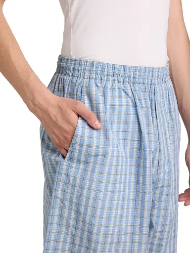Bottega Veneta Men's Check Cotton-Silk Shorts - Blue White Stone | Thumbnail 6
