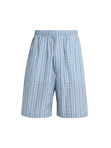 Bottega Veneta Men's Check Cotton-Silk Shorts - Blue White Stone | Thumbnail 1