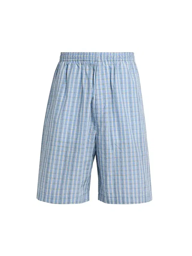 Bottega Veneta Men's Check Cotton-Silk Shorts - Blue White Stone