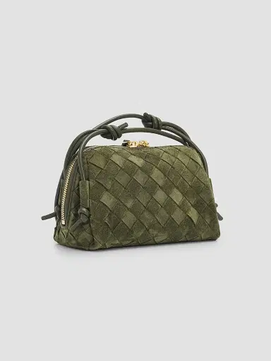 Bottega Veneta Women's Concert Suede Pouch - Green Tweed Gold | Thumbnail 2
