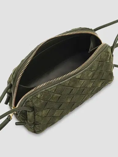 Bottega Veneta Women's Concert Suede Pouch - Green Tweed Gold | Thumbnail 3