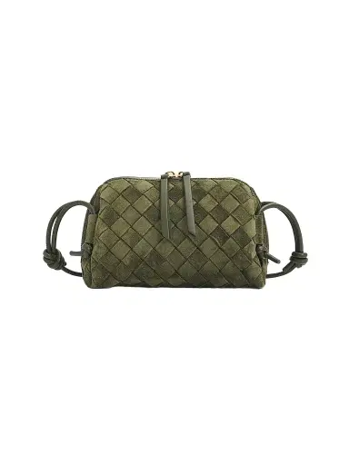 Bottega Veneta Women's Concert Suede Pouch - Green Tweed Gold | Thumbnail 1
