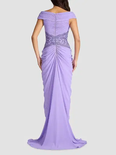 Tadashi Shoji Women's Pleated Chiffon & Metallic Lace Gown - Lavender Mist | Thumbnail 3
