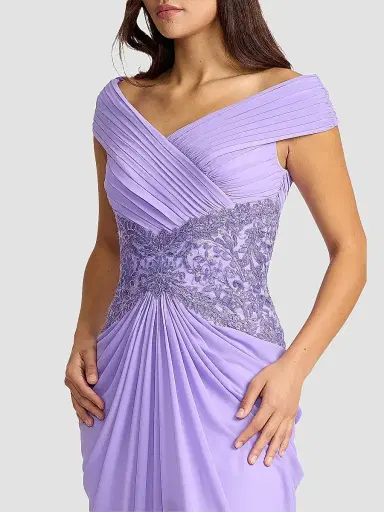 Tadashi Shoji Women's Pleated Chiffon & Metallic Lace Gown - Lavender Mist | Thumbnail 4