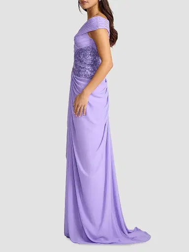 Tadashi Shoji Women's Pleated Chiffon & Metallic Lace Gown - Lavender Mist | Thumbnail 5