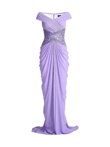 Tadashi Shoji Women's Pleated Chiffon & Metallic Lace Gown - Lavender Mist | Thumbnail 1
