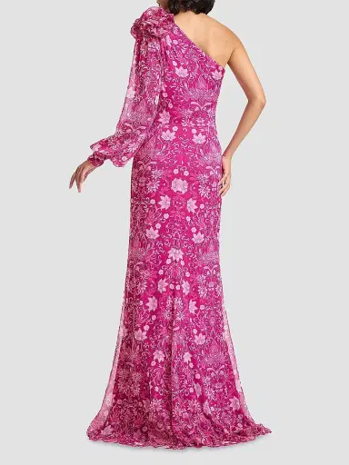 Tadashi Shoji Women's Bosson One-Shoulder Floral Chiffon Gown - Magenta Multi - Size 14 | Thumbnail 3 Tadashi Shoji Women's Bosson One-Shoulder Floral Chiffon Gown - Magenta Multi - Size 14 | Thumbnail 3