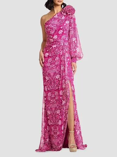 Tadashi Shoji Women's Bosson One-Shoulder Floral Chiffon Gown - Magenta Multi - Size 14 | Thumbnail 4 Tadashi Shoji Women's Bosson One-Shoulder Floral Chiffon Gown - Magenta Multi - Size 14 | Thumbnail 4