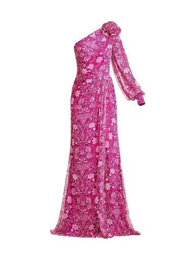 Tadashi Shoji Women's Bosson One-Shoulder Floral Chiffon Gown - Magenta Multi - Size 14 | Thumbnail 1 Tadashi Shoji Women's Bosson One-Shoulder Floral Chiffon Gown - Magenta Multi - Size 14 | Thumbnail 1