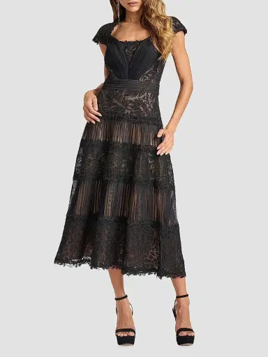 Tadashi Shoji Women's Boette Embroidered Cap-Sleeve Cocktail Dress - Black Beige - Size 18 | Thumbnail 2