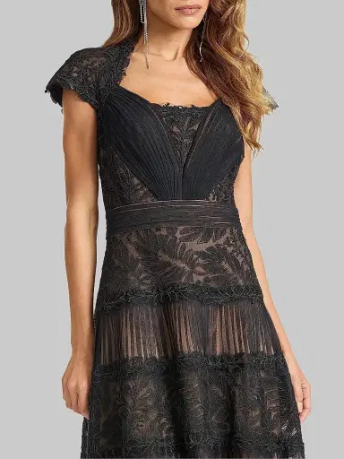 Tadashi Shoji Women's Boette Embroidered Cap-Sleeve Cocktail Dress - Black Beige - Size 18 | Thumbnail 4