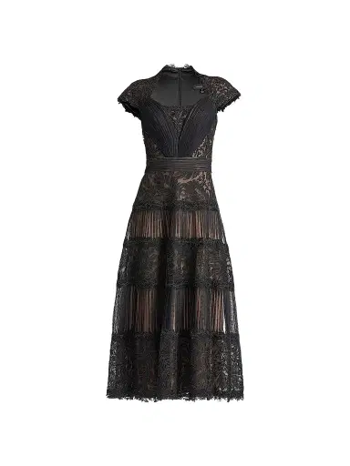 Tadashi Shoji Women's Boette Embroidered Cap-Sleeve Cocktail Dress - Black Beige - Size 18 | Thumbnail 1