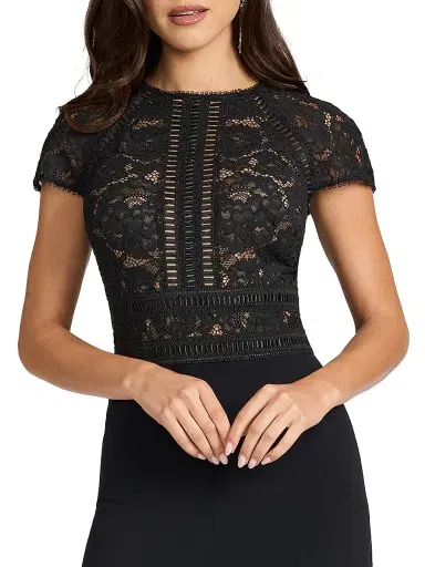 Tadashi Shoji Women's Corded Lace Short-Sleeve Jumpsuit | Thumbnail 5 Tadashi Shoji Women's Corded Lace Short-Sleeve Jumpsuit | Thumbnail 5
