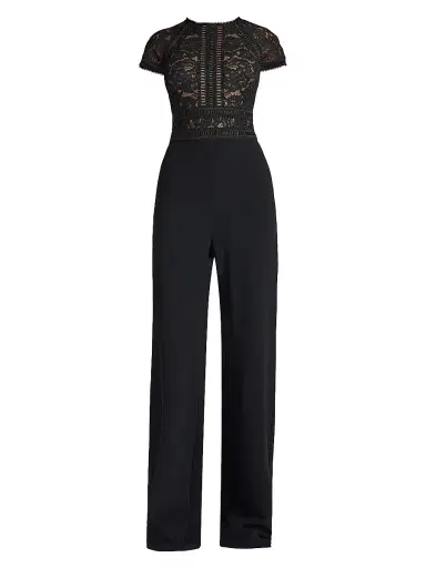 Tadashi Shoji Women's Corded Lace Short-Sleeve Jumpsuit | Thumbnail 1 Tadashi Shoji Women's Corded Lace Short-Sleeve Jumpsuit | Thumbnail 1