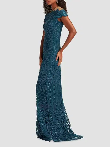 Tadashi Shoji Women's Embellished Lace Illusion-Neck Gown - Starry Night | Thumbnail 5