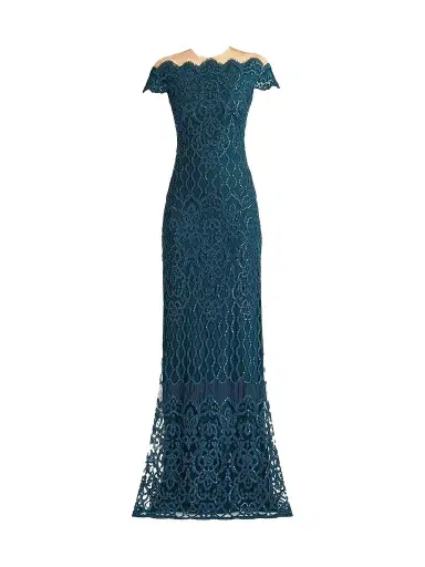 Tadashi Shoji Women's Embellished Lace Illusion-Neck Gown - Starry Night | Thumbnail 1