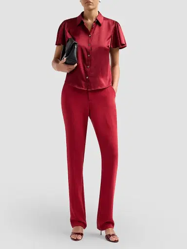 Cinq à Sept Women's Fiona Silk Flutter-Sleeve Top - Berrywine - Size XL | Thumbnail 2