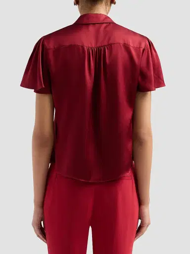 Cinq à Sept Women's Fiona Silk Flutter-Sleeve Top - Berrywine - Size XL | Thumbnail 3