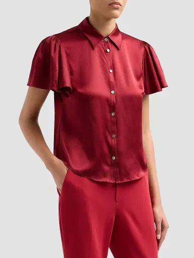 Cinq à Sept Women's Fiona Silk Flutter-Sleeve Top - Berrywine - Size XL | Thumbnail 4
