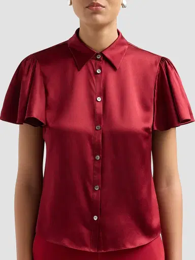 Cinq à Sept Women's Fiona Silk Flutter-Sleeve Top - Berrywine - Size XL | Thumbnail 5