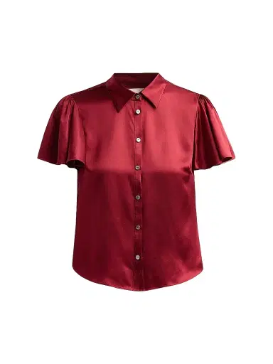 Cinq à Sept Women's Fiona Silk Flutter-Sleeve Top - Berrywine - Size XL | Thumbnail 1