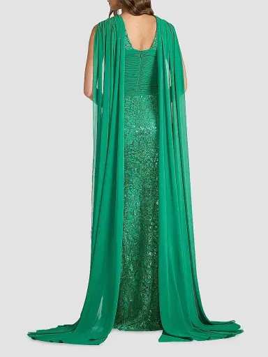 Tadashi Shoji Women's Sequin-Embroidered Lace Cape Gown | Thumbnail 3