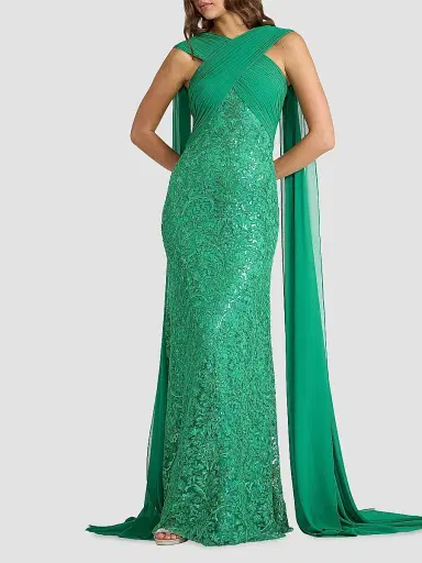 Tadashi Shoji Women's Sequin-Embroidered Lace Cape Gown | Thumbnail 4