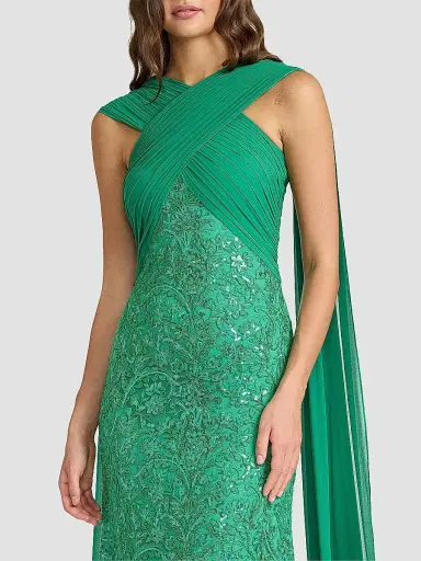 Tadashi Shoji Women's Sequin-Embroidered Lace Cape Gown | Thumbnail 5