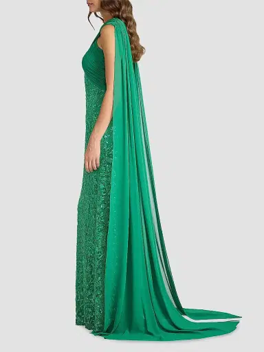 Tadashi Shoji Women's Sequin-Embroidered Lace Cape Gown | Thumbnail 6