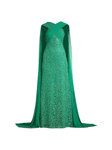 Tadashi Shoji Women's Sequin-Embroidered Lace Cape Gown | Thumbnail 1