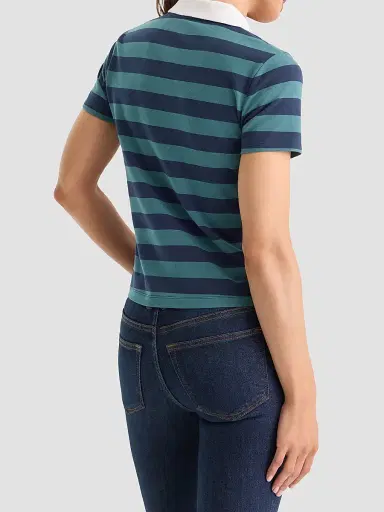 GOOD AMERICAN Women's The Easy Striped Polo - Summer Stripe - Size XS | Thumbnail 3