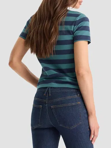GOOD AMERICAN Women's The Easy Striped Polo - Summer Stripe - Size XS | Thumbnail 4