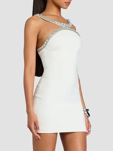 Retrofête Women's Ailsa Embellished Jersey Crepe Mini Dress - White Silver | Thumbnail 7 Retrofête Women's Ailsa Embellished Jersey Crepe Mini Dress - White Silver | Thumbnail 7