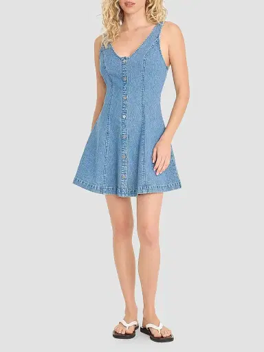 GOOD AMERICAN Women's The Flouncy Denim Mini Dress | Thumbnail 2