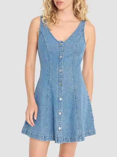 GOOD AMERICAN Women's The Flouncy Denim Mini Dress | Thumbnail 5