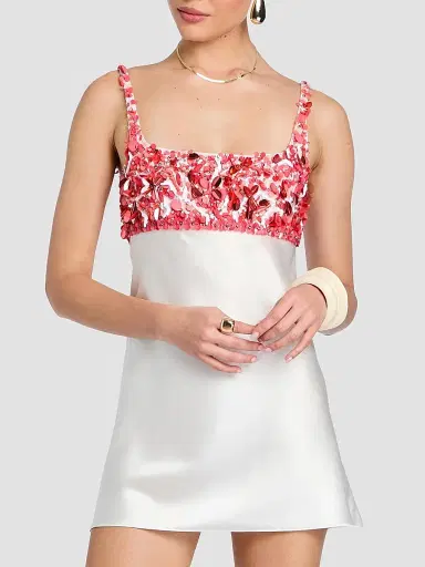 Retrofête Women's Winifred Embroidered Satin Mini Dress - White Coral | Thumbnail 4 Retrofête Women's Winifred Embroidered Satin Mini Dress - White Coral | Thumbnail 4