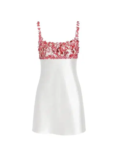Retrofête Women's Winifred Embroidered Satin Mini Dress - White Coral | Thumbnail 1 Retrofête Women's Winifred Embroidered Satin Mini Dress - White Coral | Thumbnail 1