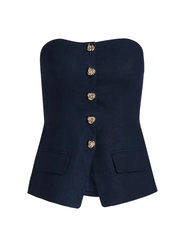 Generation Love Women's Quinn Linen-Blend Bustier Top - French Navy
