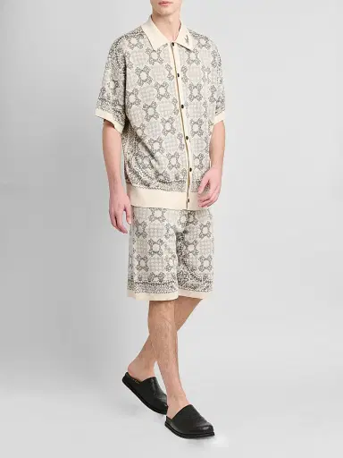 AMIRI Men's Printed Logo Monogram Cotton-Blend Drawstring Shorts - Alabaster - Size Large | Thumbnail 2