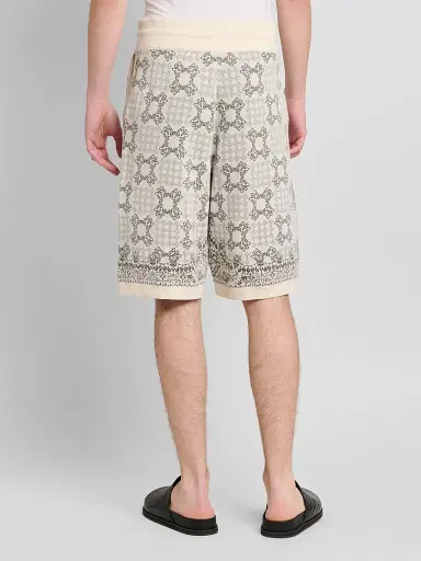 AMIRI Men's Printed Logo Monogram Cotton-Blend Drawstring Shorts - Alabaster - Size Large | Thumbnail 3