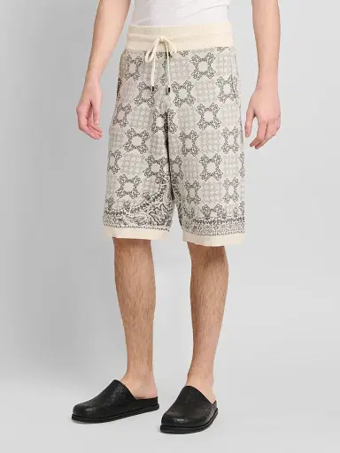 AMIRI Men's Printed Logo Monogram Cotton-Blend Drawstring Shorts - Alabaster - Size Large | Thumbnail 4