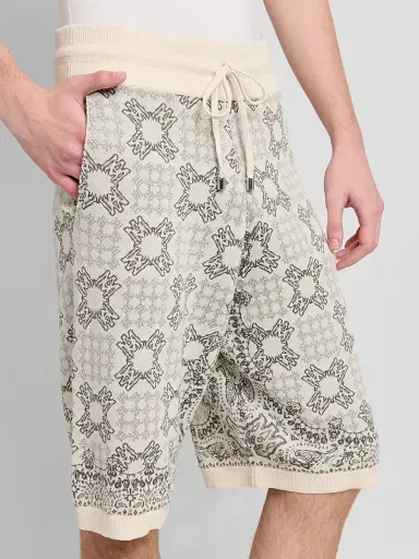 AMIRI Men's Printed Logo Monogram Cotton-Blend Drawstring Shorts - Alabaster - Size Large | Thumbnail 5