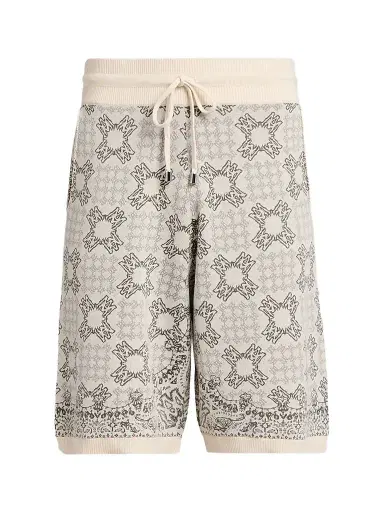 AMIRI Men's Printed Logo Monogram Cotton-Blend Drawstring Shorts - Alabaster - Size Large | Thumbnail 1