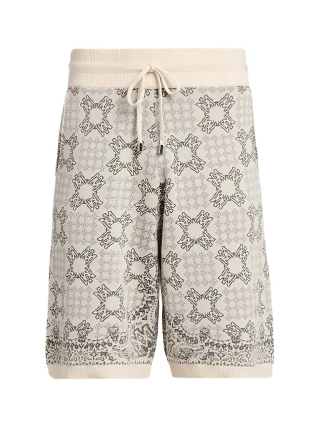 Amiri Men's Printed Logo Monogram Cotton-Blend Drawstring Shorts - Alabaster