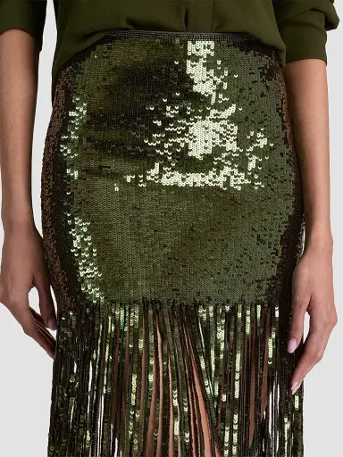 Alice + Olivia Women's Kendra Sequin Fringe Maxi Skirt - Dark Fern - Size 14 | Thumbnail 5