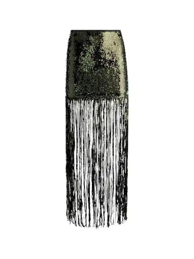 Alice + Olivia Women's Kendra Sequin Fringe Maxi Skirt - Dark Fern - Size 14 | Thumbnail 1